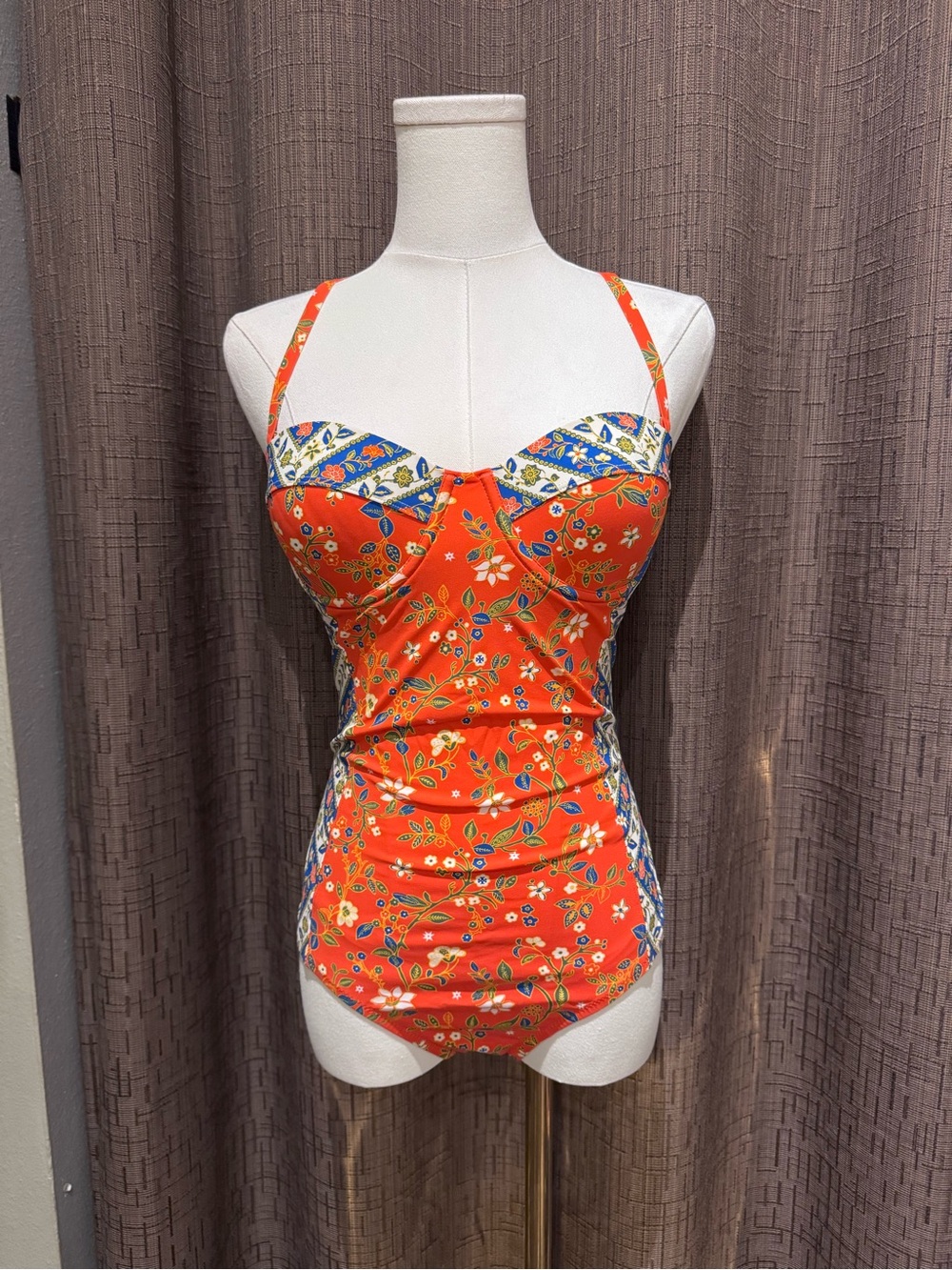 Tory Burch Floral Orange One-Piece Swimsuit - Size S